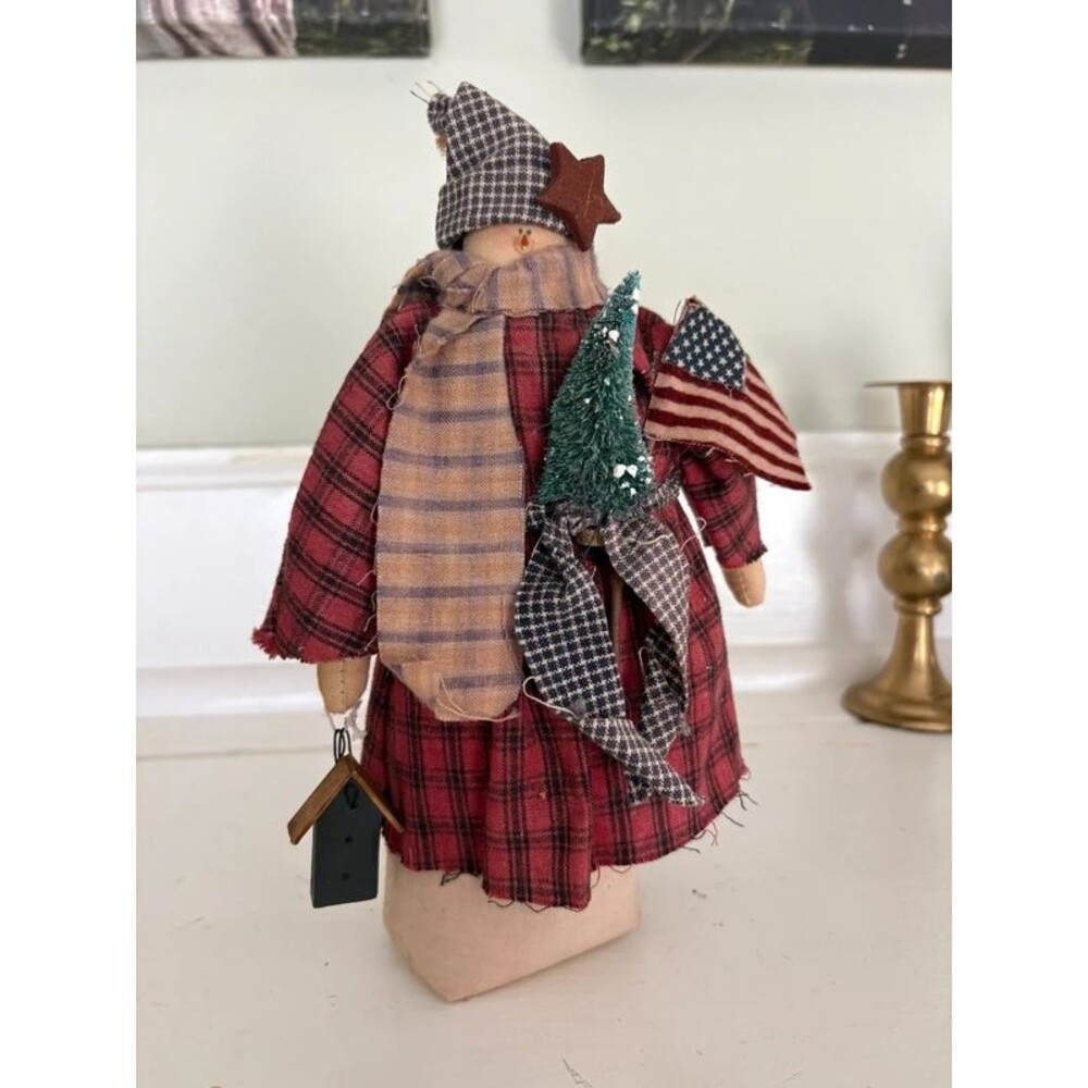 Primitive Snowman Shelf Sitter Doll Americana Christmas Folk Art Farmhouse Decor